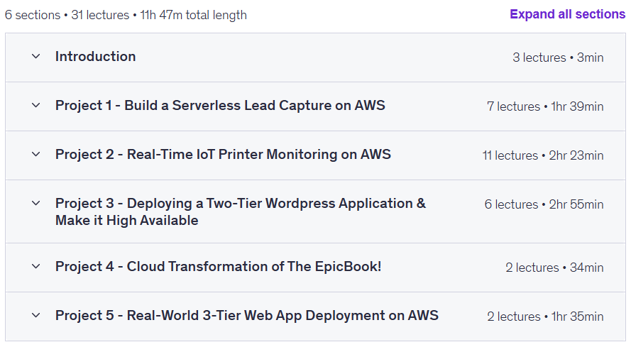 Sujets du cours · AWS Cloud Projects pour Ingénieurs : 5 Projets du monde réel 2025-9