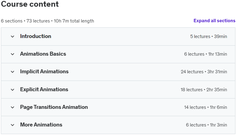 Course topics · Flutter – Animations from Zero to Hero 2023-7/2024-9
