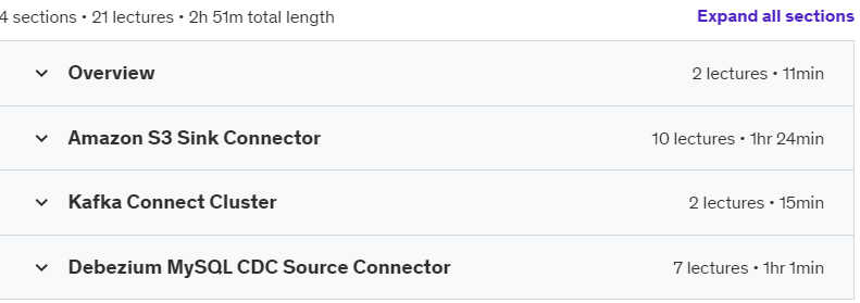 Course topics · Udemy — Hands-on Kafka Connect: Source to Sink in S3, GCS & Beyond 2024-8