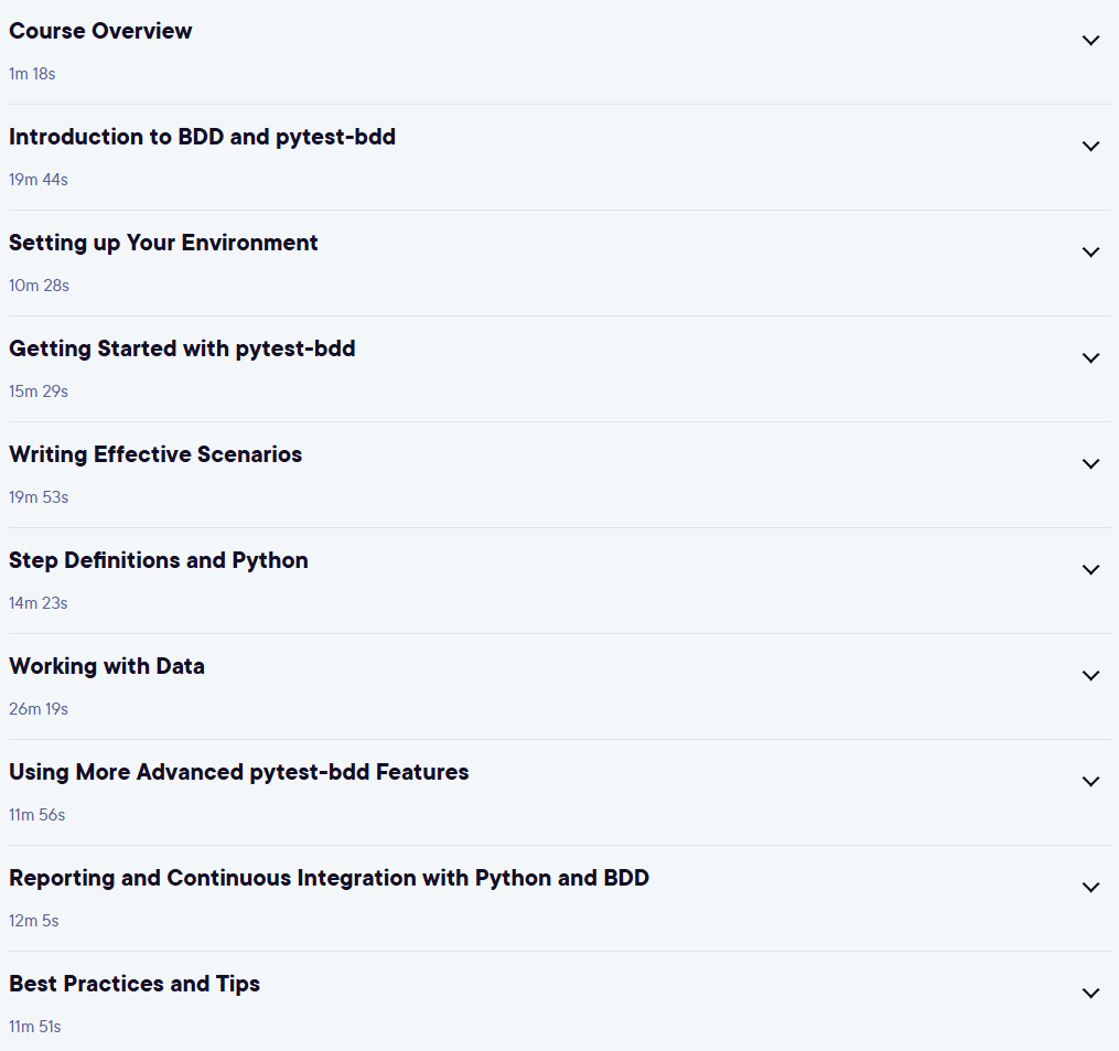 Course topics · Pluralsight — Behavior-driven Development (BDD) with pytest-bdd and Python 2023-9