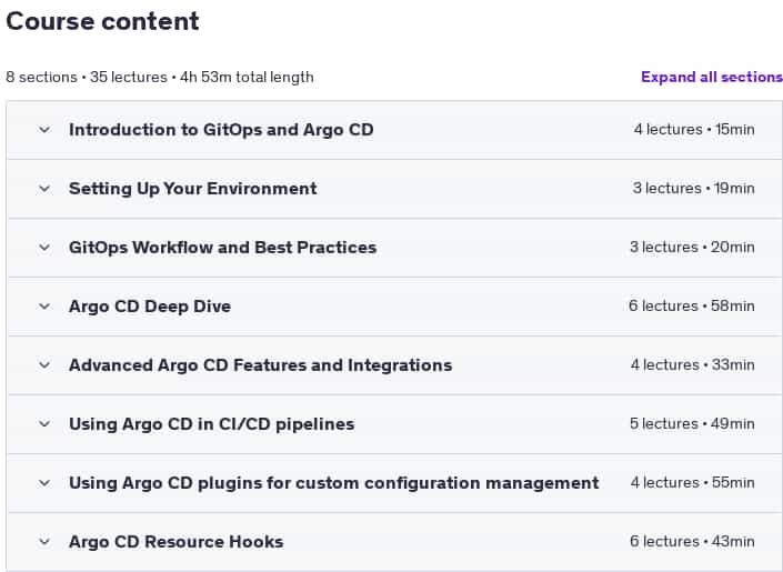 Course topics · Udemy — Mastering GitOps with Argo CD 2024-3