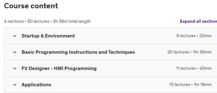 Course topics · Udemy — Fatek Plc Programming Basics with Applications – All In One 2022-3