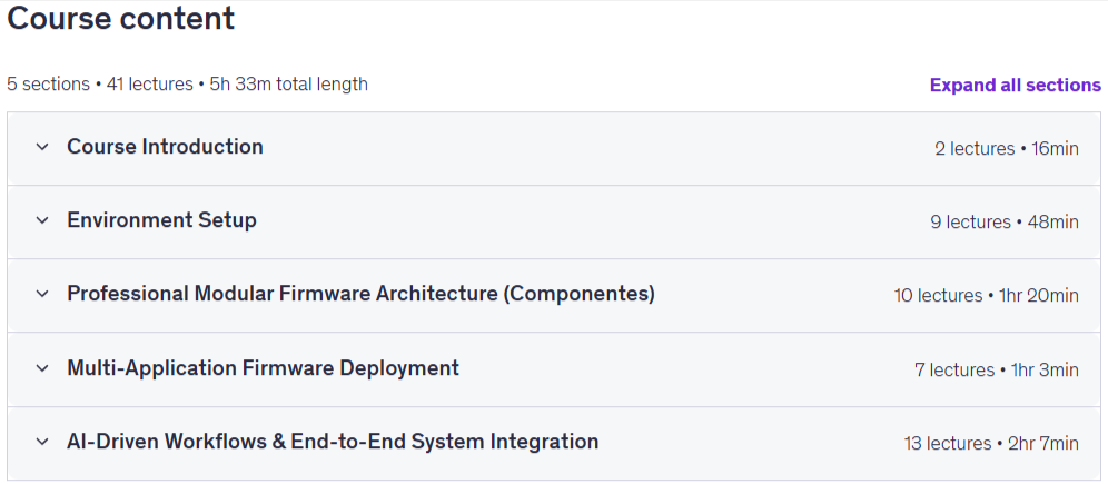 Course topics · IoT Embedded System with ESP32 and Mobile App using AI 2026-7