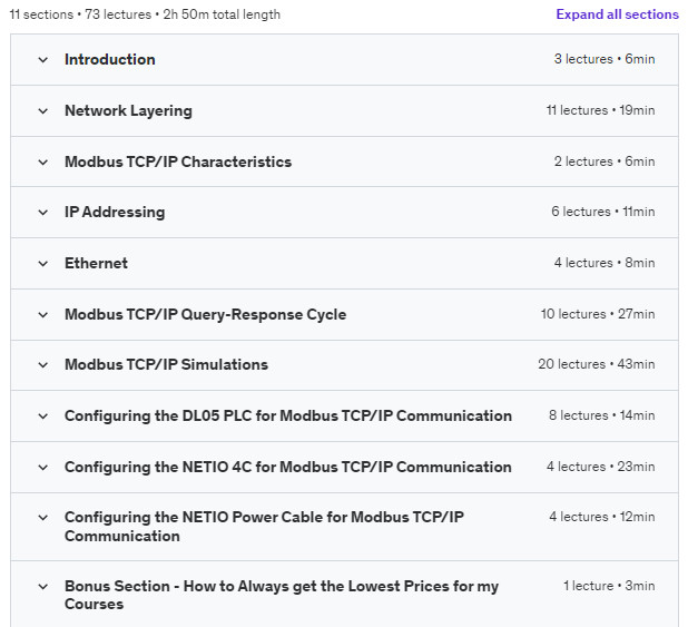 Course topics · Mastering Modbus TCP/IP Network Communication 2019-11