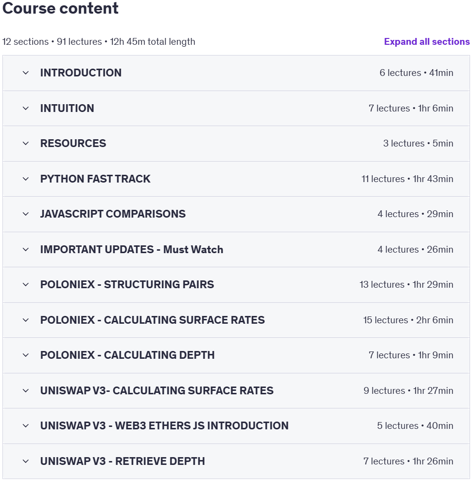 Course topics · Udemy — Triangular Arbitrage for Crypto with Python – (Fast Track) 2025-3