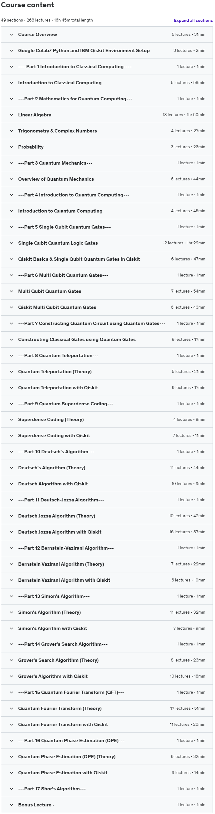Course topics · Udemy — Quantum Computing with Qiskit Ultimate Masterclass 2021-7