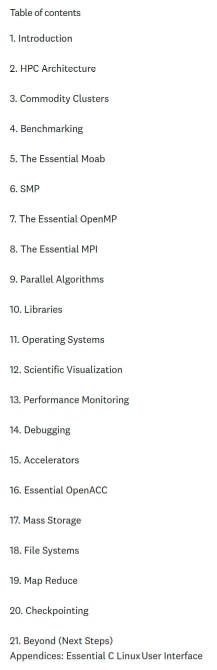 Course topics · Elsevier – High Performance Computing Modern Systems and Practices 2024