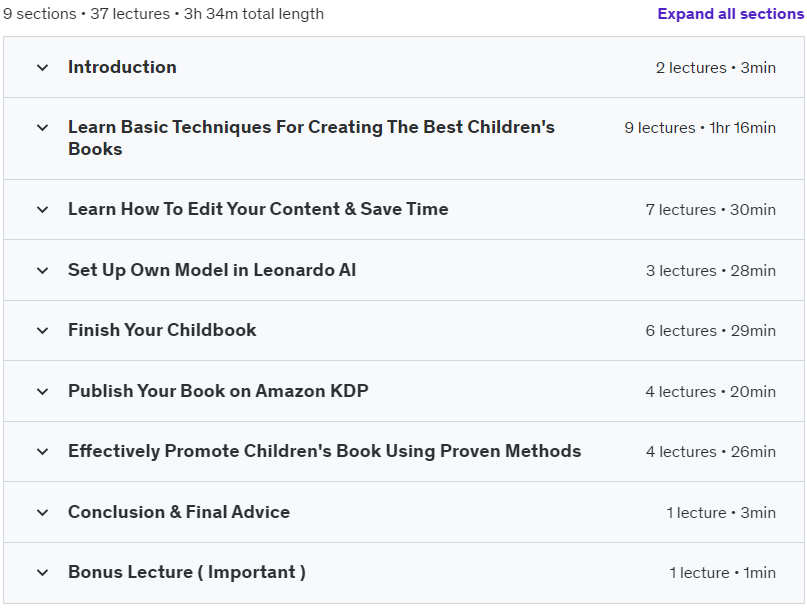 Course topics · AI Children’s Book: Create, Publish, Promote Book With AI 2024-4