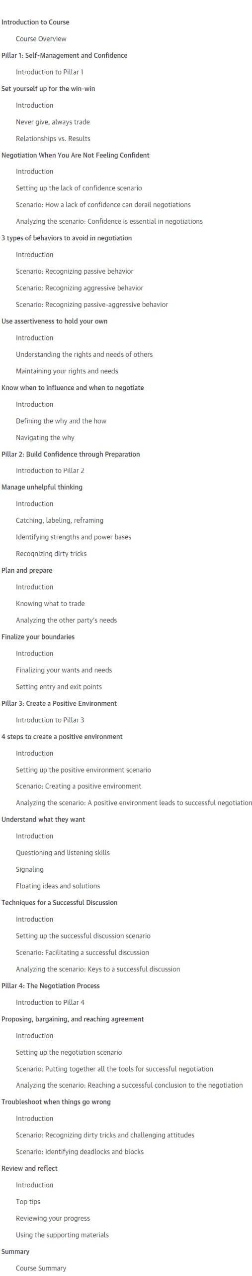 Course topics · Oreilly — The 4 Pillars of Successful Negotiation 2024-8
