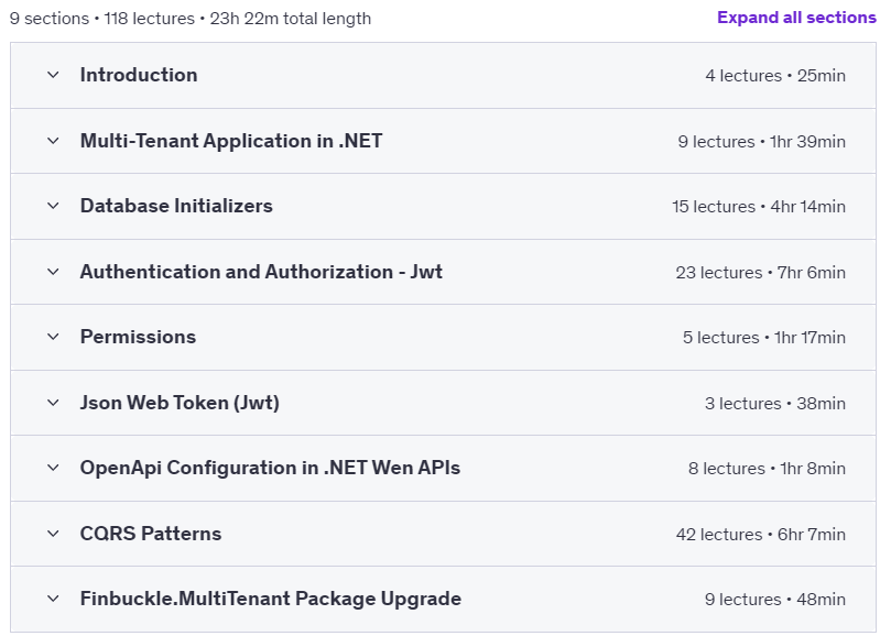 Course topics · Udemy — Advanced .NET Web API: Multi-Tenant Applications(OLD COURSE) 2024-12