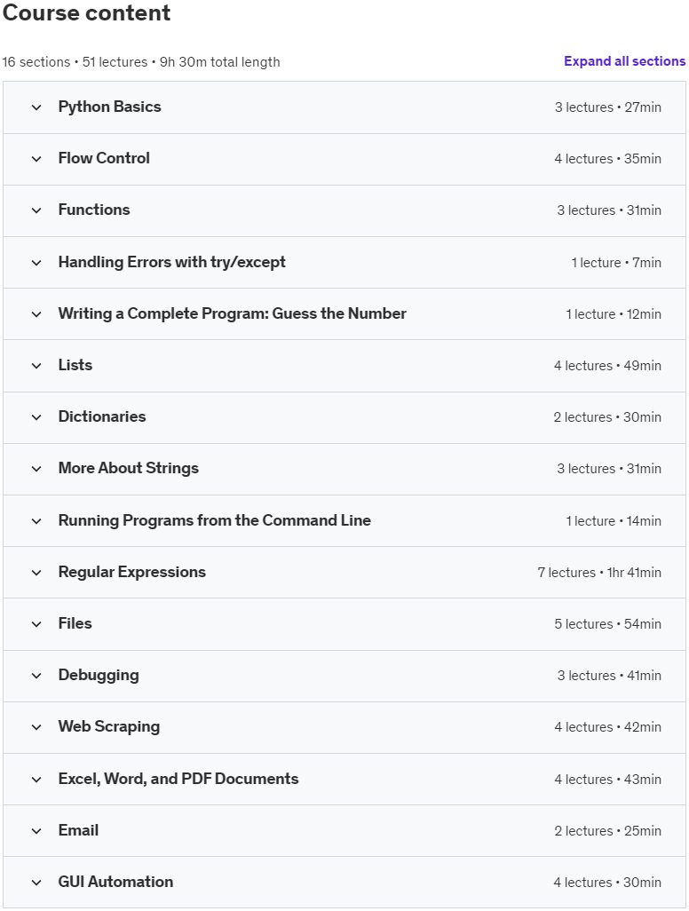 Course topics · Automate the Boring Stuff with Python Programming 2023-2
