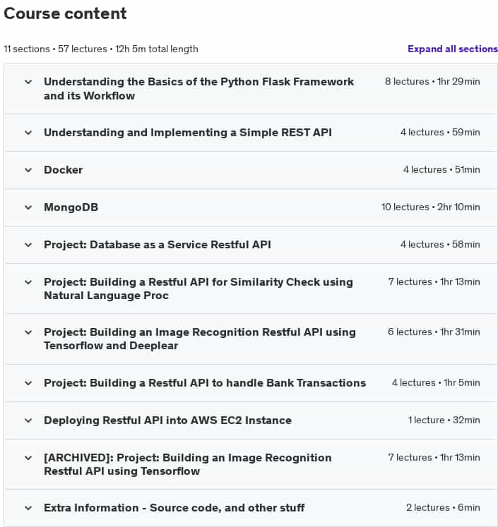 Course topics · Python REST APIs with Flask, Docker, MongoDB, and AWS DevOps 2024-12