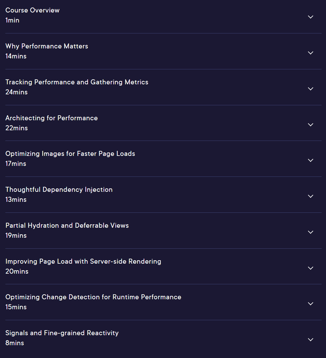 Course topics · Pluralsight — Angular Performance Playbook 2024-8