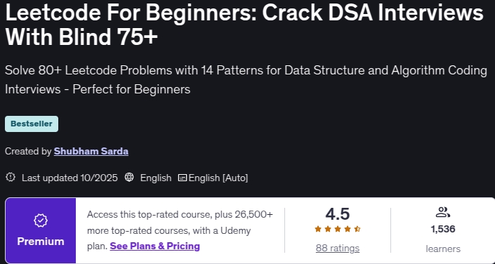 图片 · 首頁 〉外文書 〉文學 〉Leetcode For Beginners: Crack DSA Interviews With Blind 75+ 2025-10