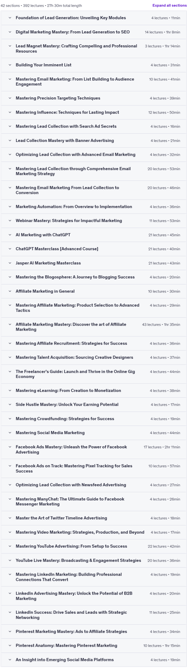 Course topics · Digital Marketing: Cold Email, Lead Generation to Automation 2023-8