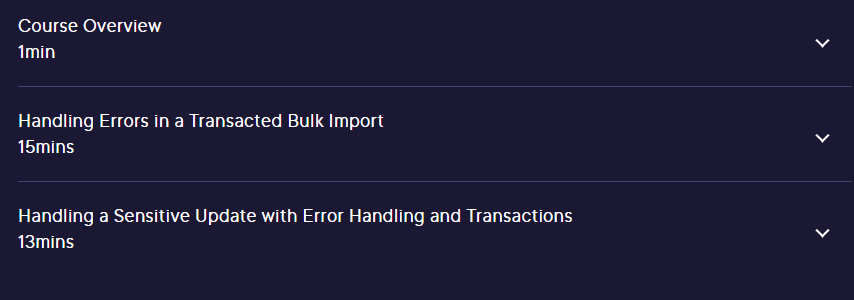 Course topics · Integrate Transactions and Error Handling in SQL Server 2024-2
