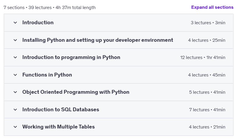 Course topics · Udemy — Complete Modern Python 3 and PostgreSQL Essentials 2024-10