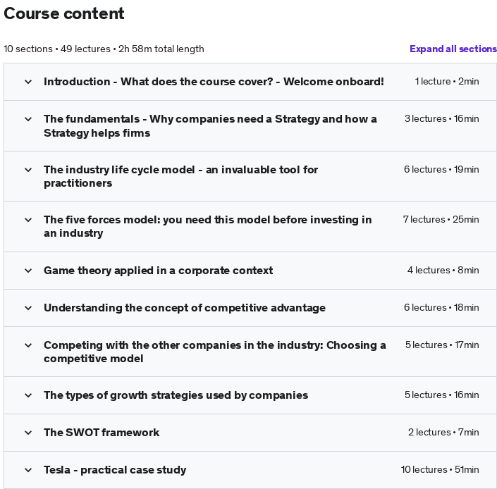 Course topics · Udemy — Business Fundamentals: Corporate Strategy 2022-1