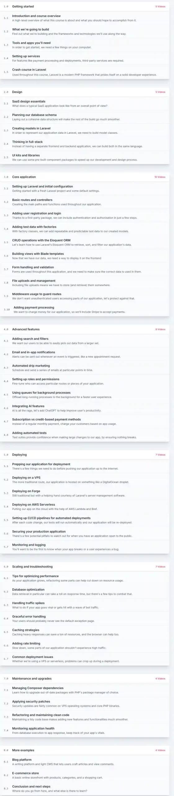 Course topics · Self-Made SaaS Course – Go from idea to app with the power of PHP and Laravel 2024-9