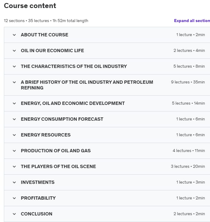 Course topics · Overview of the oil and gas industry 2021-4