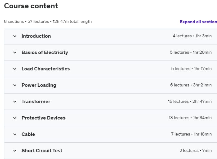 Course topics · Udemy — Electrical Installations Design 2020-10