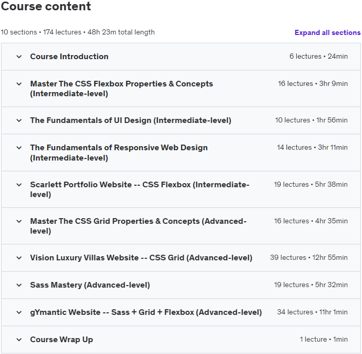 Course topics · Udemy — The Modern Flexbox, Grid, Sass & Animations Developer Course 2021-8