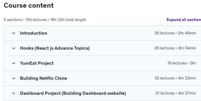 Course topics · Udemy — The Ultimate ReactJs Beginner Course To Advance 2024 2023-3