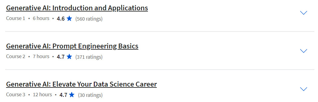 Course topics · Coursera — Generative AI for Data Scientists Specialization 2024-2