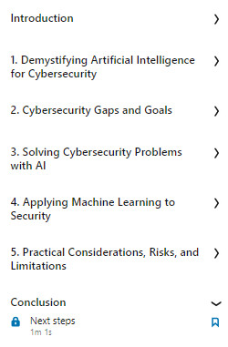 Course topics · LinkedIn — Artificial Intelligence for Cybersecurity 2023-10