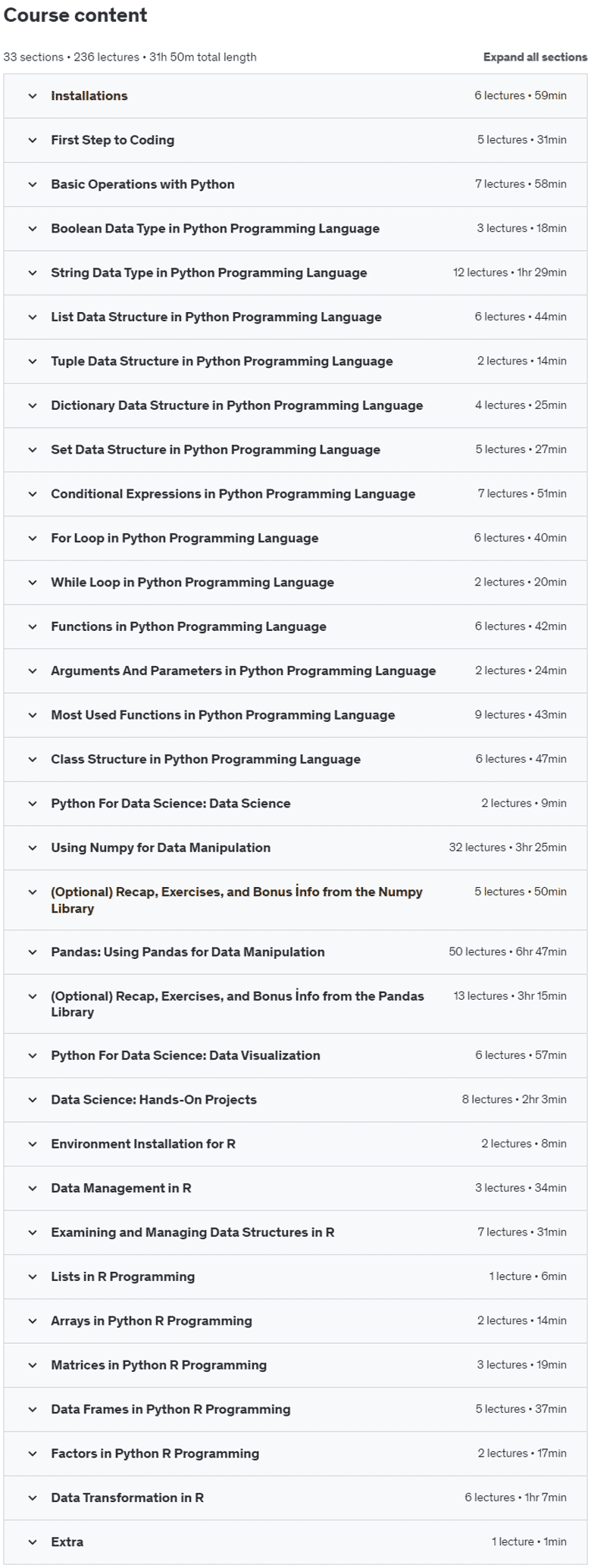 Course topics · Python & Data Science with R | Python & R Programming 2023-5