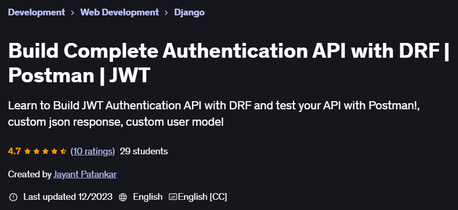 Pictures · Udemy — Build Complete Authentication API with DRF | Postman | JWT 2023-12