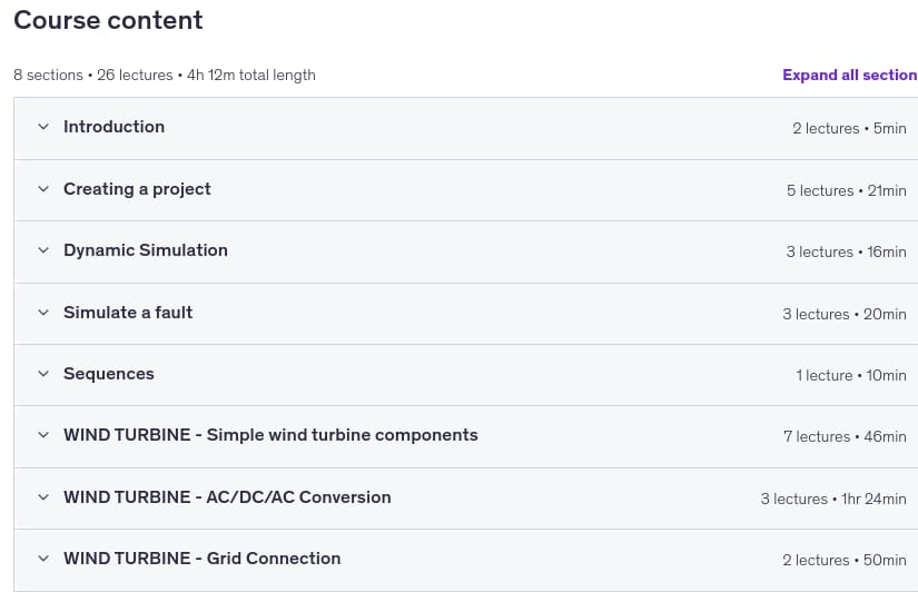 Course topics · Udemy — PSCAD & Renewable Energy 2025-1
