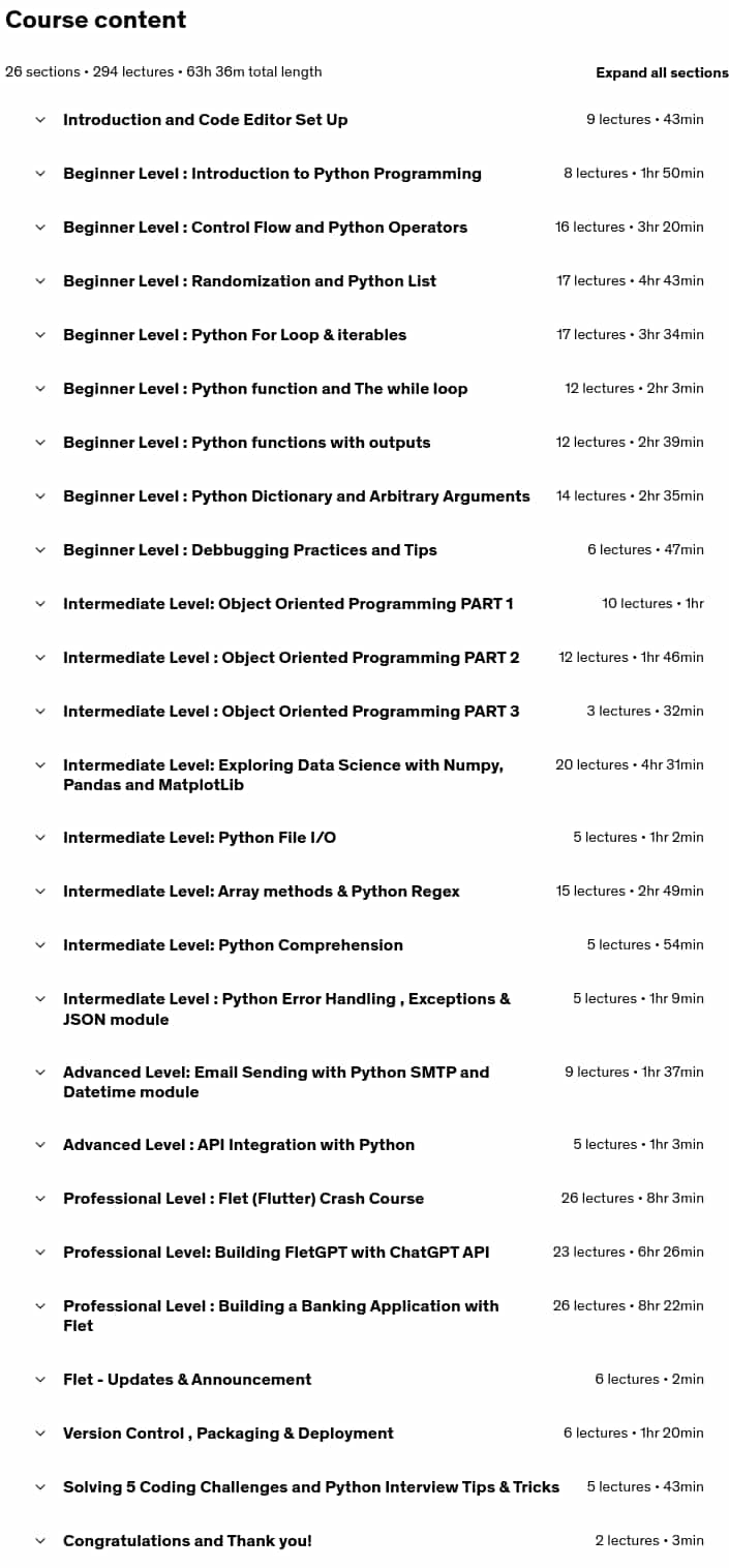 Course topics · Udemy — Python Programming Mastery: From Beginner to Expert 2025-1