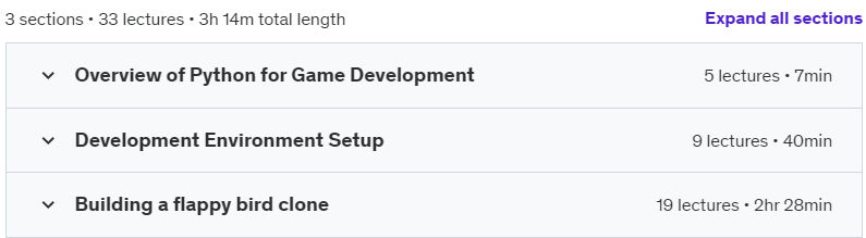 Course topics · Python Game Development for beginners 2024-8