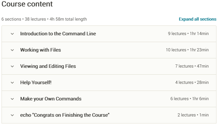 Course topics · Udemy — Linux Command Line Basics 2020-5