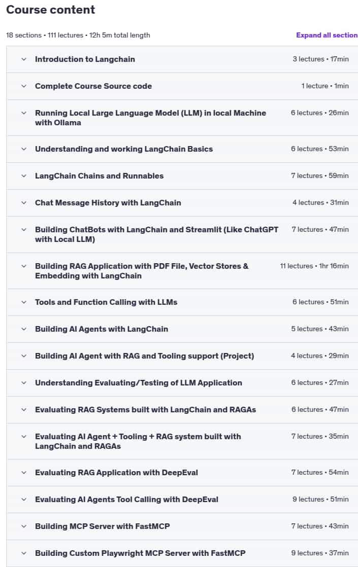 Course topics · Build & Test AI Agents, ChatBot, RAG with Ollama & Local LLM 2025-8