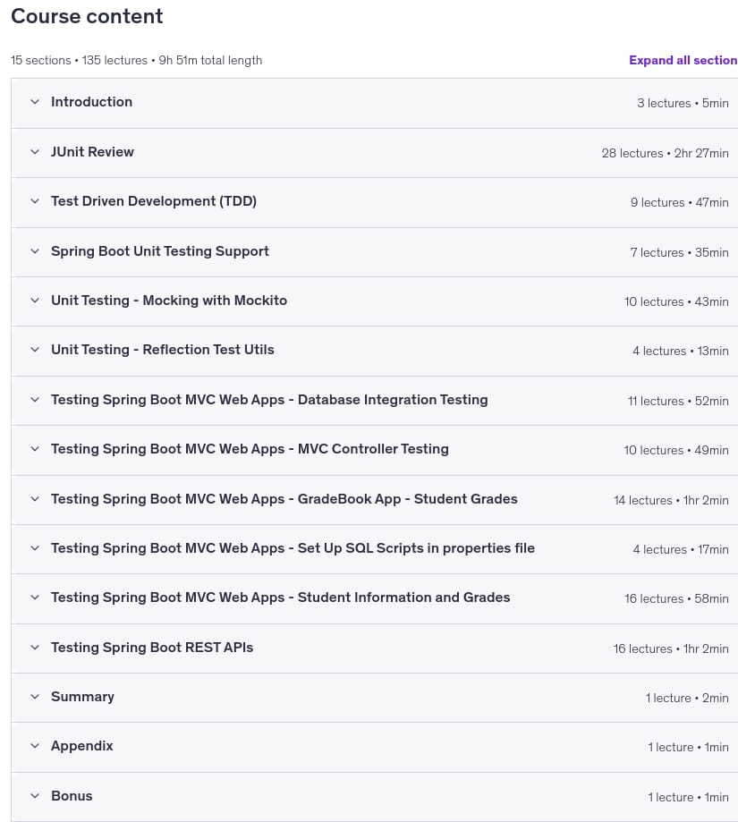 कोर्स के विषय · Spring Boot Unit JUnit, Mockito और MockMvc के साथ परीक्षण 2026-1