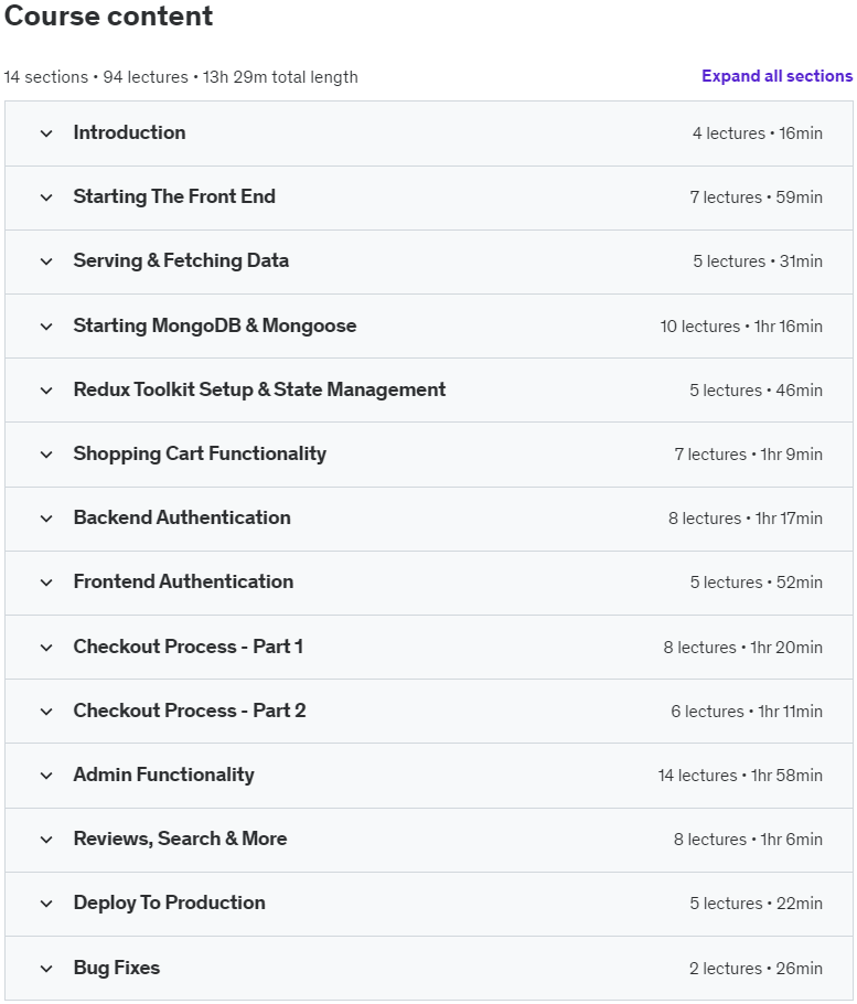Course topics · MERN From Scratch 2023 | eCommerce Platform 2023-8