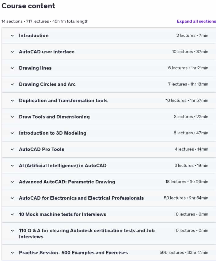 Course topics · AutoCAD Mastery: 500 Examples| 10 Projects| 110 Q&A|10 Tests 2024-8