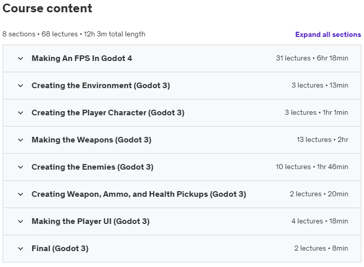 Course topics · How to Make a Retro Style 3D FPS in the Godot Game Engine 2024-6