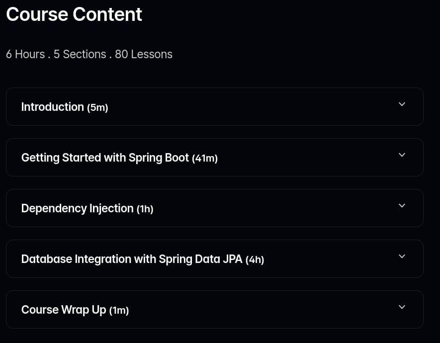 Course topics · Code with Mosh – Spring Boot: Mastering the Fundamentals 2025-2
