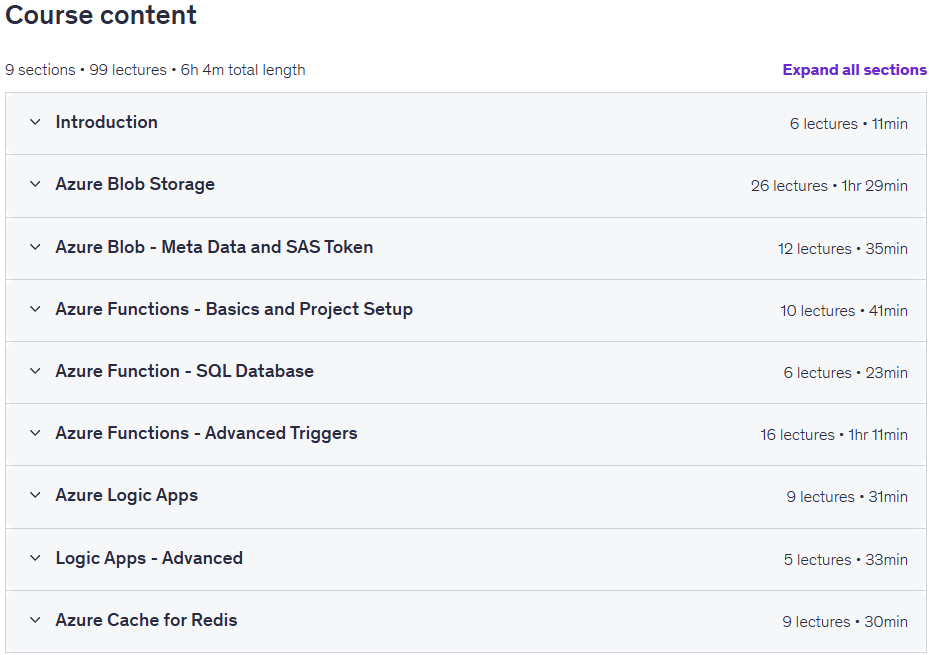 Course topics · Azure Function, Logic Apps & Blob Storage for .NET Developer 2026-2