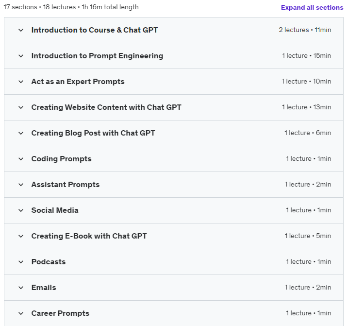 Course topics · Prompt Engineering with ChatGPT-4 (2,350+ Prompts) 2023-4