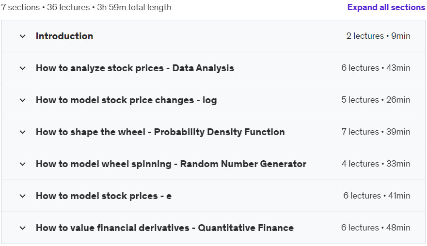 Course topics · Udemy — Stock Price Modeling – Learn Math Through Real Applications 2023-9