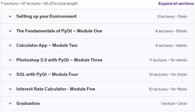 Course topics · PyQt Power Apps: Build Interactive Python Applications 2023-7