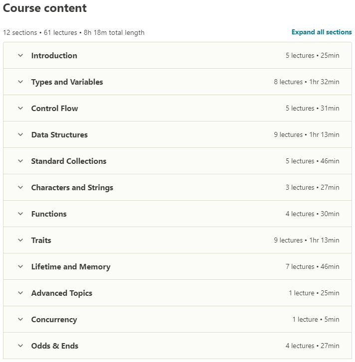 Course topics · The Rust Programming Language 2020-9