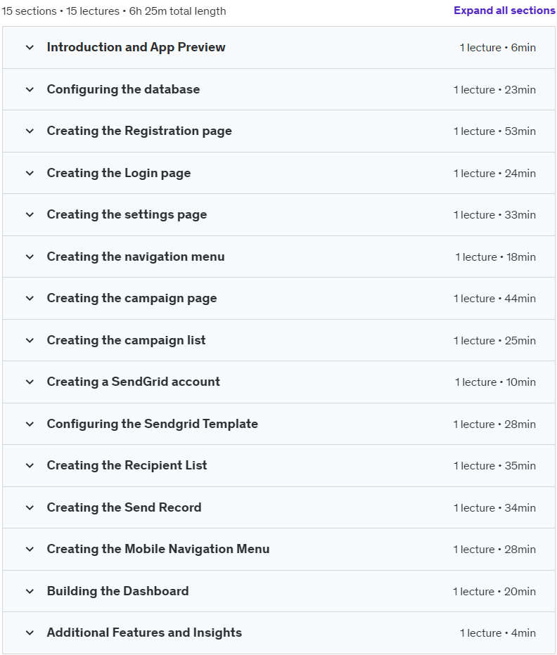 Course topics · Building A Mailchimp Clone With No-Code Using Bubble 2024-9