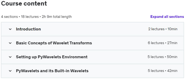 Course topics · Udemy — Practical Python Wavelet Transforms (I): Fundamentals 2022-3