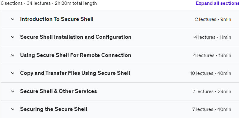 Course topics · Udemy — Secure Shell (SSH) Complete Training Course – Master SSH 2015-9
