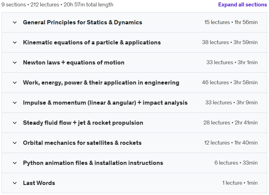 Course topics · Udemy — Engineering Mechanics: Dynamics 1 (Intuition + Application) 2023-3
